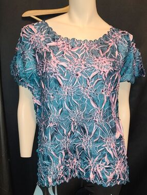Origami Magic Scarf One Size  Blouse  Texture Crinkle  Teal and Pink